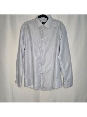 Nicole Miller Men's White Blue Button Down Shirt Large